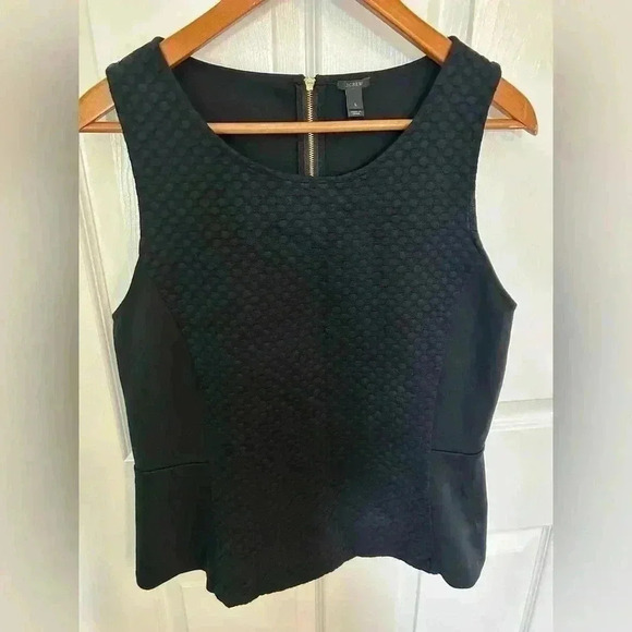 J. Crew Black Swiss Dot Peplum Sleeveless Top size Large - Picture 2 of 4